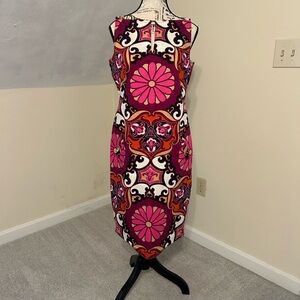 David Meister Pink and Black Patterned Midi Dress